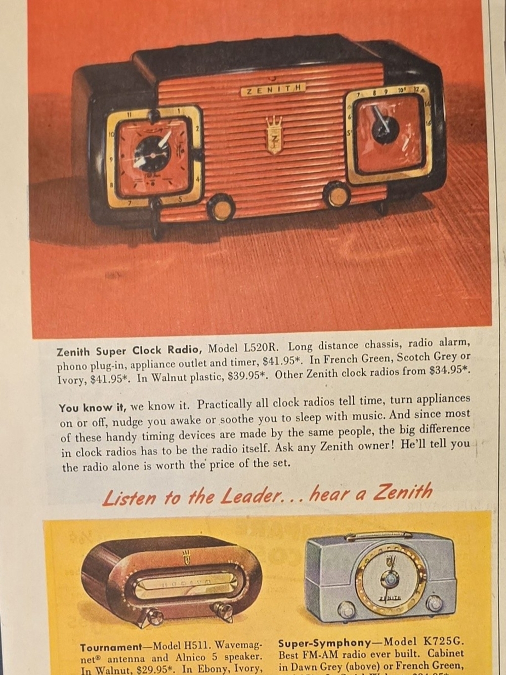 Zenith Orange and Black Dual-Dial Clock Radio